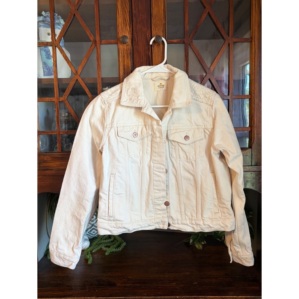 Marine Layer Womens Medium White Embroidered Denim Jacket Summer 2023 15945